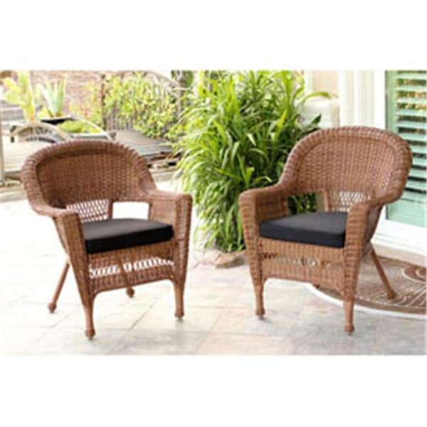Jeco W00205-C-2-FS017-CS Honey Wicker Chair with Black Cushion - Set of 2 W00205-C_2-FS017-CS - main